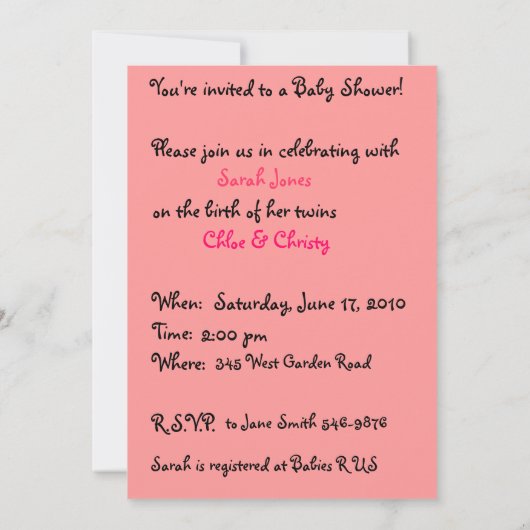 Beren met tweelingmeisje baby shower uitnodiging (Achterkant)