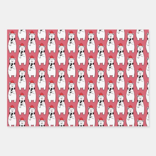 Beren met witte kerstpoelen inpakpapier vel (Voorkant 3)