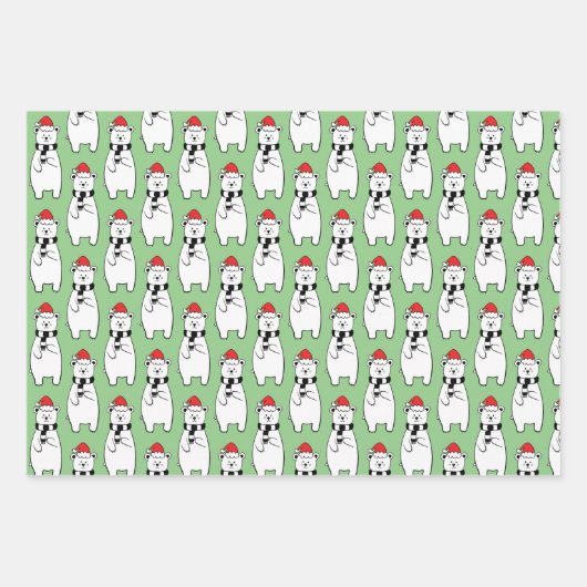 Beren met witte kerstpoelen inpakpapier vel (Voorkant)