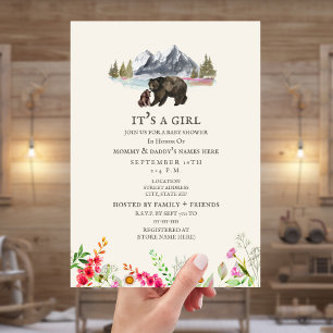 Beren Mountain Wildflower Baby shower Invitation Kaart