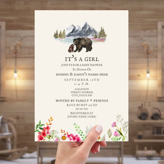 Beren Mountain Wildflower Baby shower Invitation Kaart