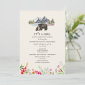 Beren Mountain Wildflower Baby shower Invitation Kaart (Staand voorkant)