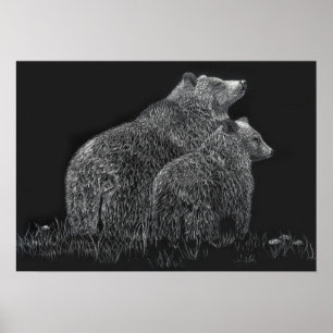 Beren Natuur Wildlife Tekening Zwart wit Poster