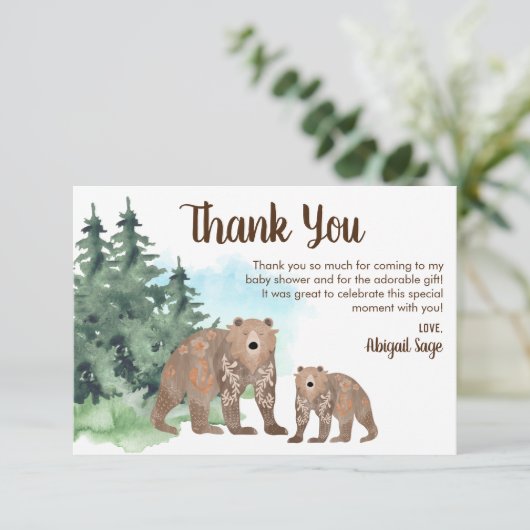 Beren Neutrale Waterverf Baby shower Bedankkaart (Staand voorkant)