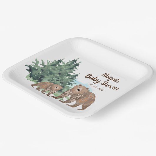 Beren Neutrale Waterverf Baby shower Papieren Bordje (Gebogen)