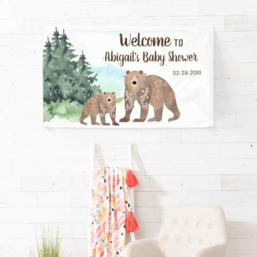 Beren Neutrale Waterverf Baby shower Spandoek (Insitu)