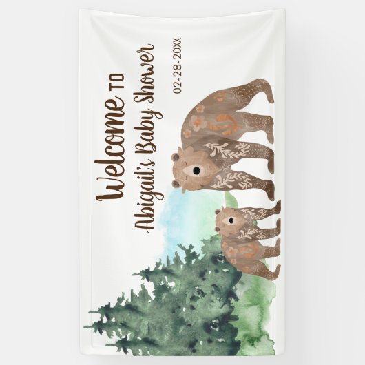 Beren Neutrale Waterverf Baby shower Spandoek (Verticaal)