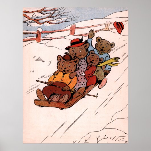 Beren op een slee -  vakantie poster (Voorkant)