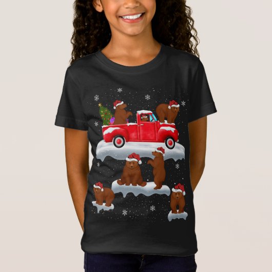 Beren rijden Kerstboom Rode Truck Beer Kerstmis T-shirt (Voorkant)