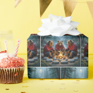 Beren roosteren marshmallows boven een kampvuur cadeaupapier
