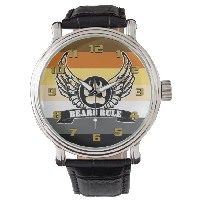 Beren Rule Gay Beer Pride Flag en Wings Horloge (Voorkant)