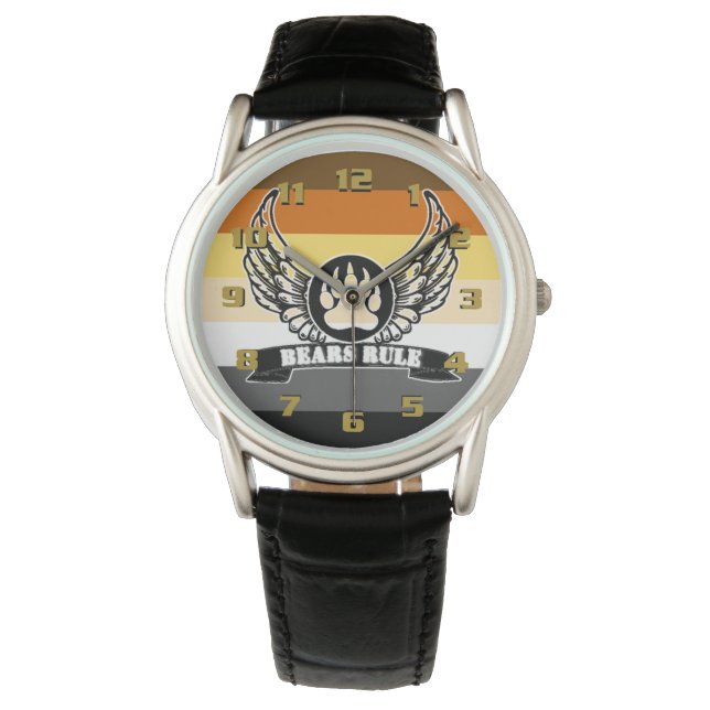 Beren Rule Gay Beer Pride Flag en Wings Horloge (Voorkant)