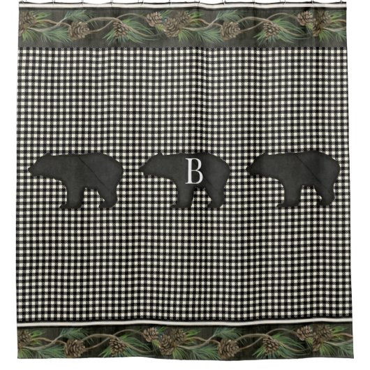 Beren Rustic Mountain Cabin Black White Pine Cones Douchegordijn (Voorkant)
