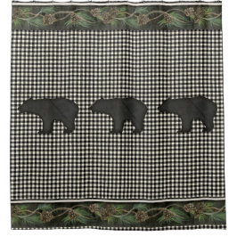 Beren Rustic Mountain Cabin Black White Pine Cones Douchegordijn