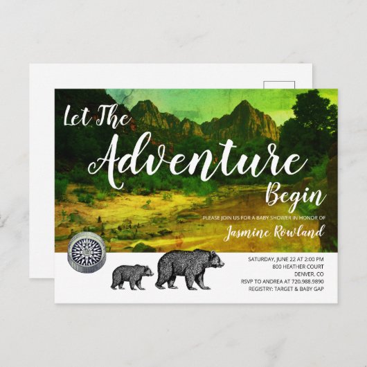 Beren Rustic Wilderness Baby shower Uitnodiging Briefkaart (Voorkant / Achterkant)