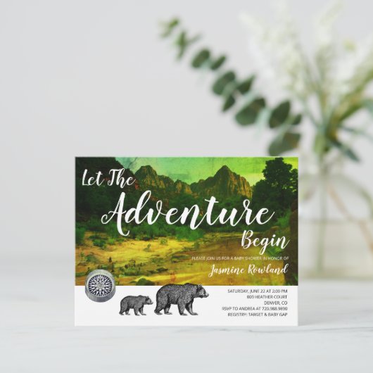 Beren Rustic Wilderness Baby shower Uitnodiging Briefkaart (Staand voorkant)
