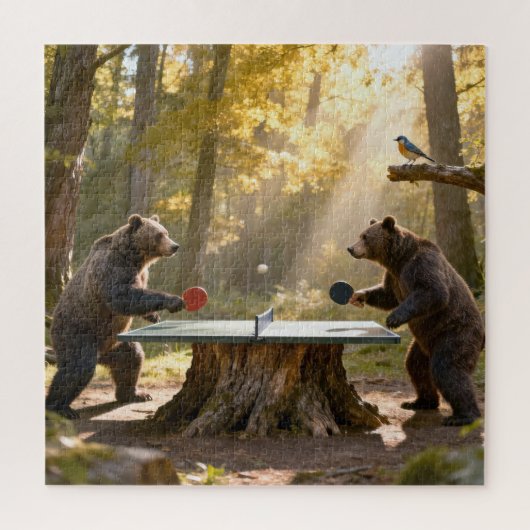 Beren spelen pingpong in een bos legpuzzel (Verticaal)