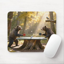 Beren spelen pingpong in een bos muismat
