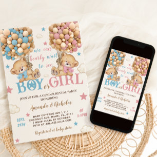 Beren Sterren & Ballonnen Roze Blauw Geslacht onth Kaart