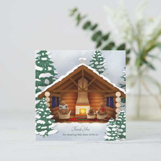 Beren thuis Gepersonaliseerde winterbedankkaart (Staand voorkant)