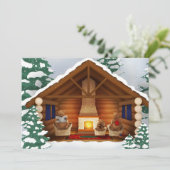 Beren Thuis Knus Blokhut Persoonlijke Kerstfeestda Kaart (Staand voorkant)