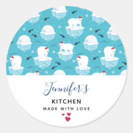 Beren van Cute Polar in Santa Hats-kerstkeuken Ronde Sticker