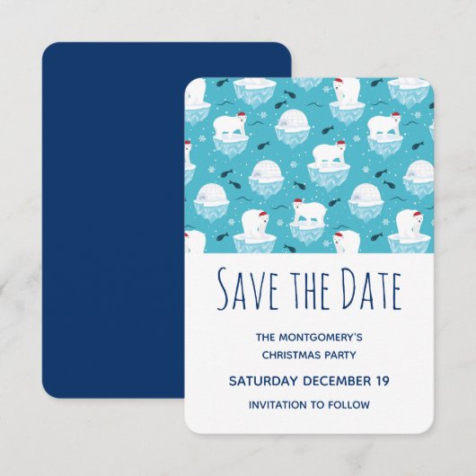 Beren van de Cute Polar in Santa Hats-kerstfeest Save The Date (Voorkant / Achterkant)