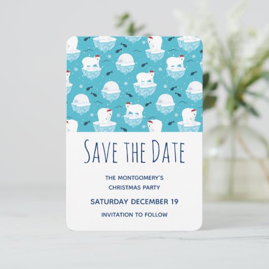 Beren van de Cute Polar in Santa Hats-kerstfeest Save The Date (Staand voorkant)