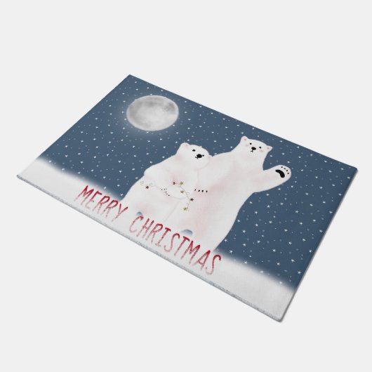 Beren van kerstpoly in sneeuwvlokken deurmat (Schuin)