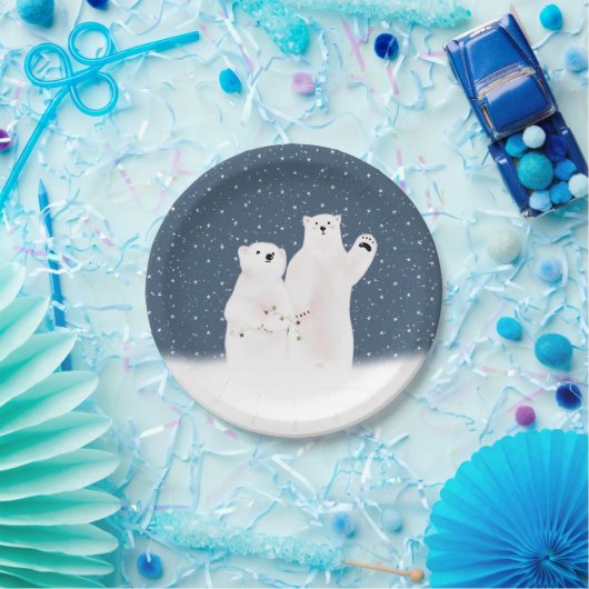 Beren van kerstpoly in sneeuwvlokken papieren bordje (Feest)