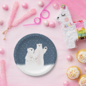 Beren van kerstpoly in sneeuwvlokken papieren bordje (Feest)