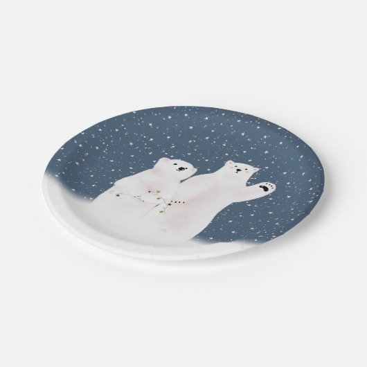 Beren van kerstpoly in sneeuwvlokken papieren bordje (Gekanteld)