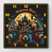 Beren vieren Halloween onder een spookachtige luch Vierkante Klok (Voorkant)