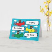 Beren Vliegende Vliegtuigen Verjaardag Kaart (Gele Bloem)