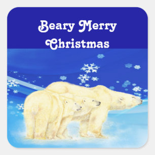 Beren voor beary Merry kerstpoar aanpassen Vierkante Sticker