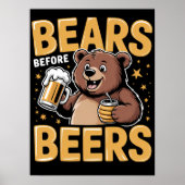Beren voor biertjes vrolijke illustratie poster (Voorkant)