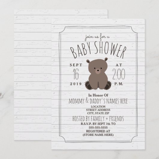 Beren welp grijs houten Baby shower Kaart (Voorkant / Achterkant)