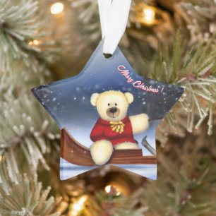 Beren welp in een slee in de sneeuw ornament