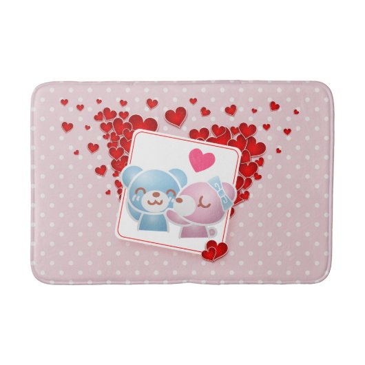 Beren zoenen met een rood liefdeshart badmat (Voorkant)