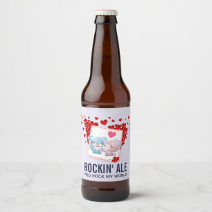 Beren zoenen met een rood liefdeshart bier etiket