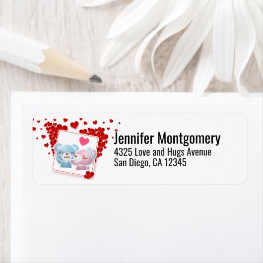 Beren zoenen met een rood liefdeshart etiket (Insitu)