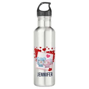 Beren zoenen met een rood liefdeshart waterfles