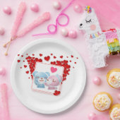 Beren zoenen met liefdesharten overal papieren bordje (Feest)