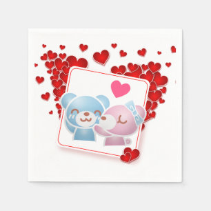 Beren zoenen met liefdesharten overal servet