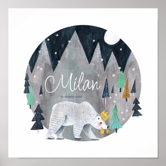 Bereng winters bergen maan poster (Voorkant)