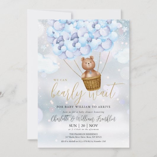 Berenwachttijd Teddybeer Jongen Winter Babyshower Kaart (Voorkant)