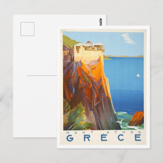  berg Athos, Griekenland, Reisposter Briefkaart (Voorkant / Achterkant)