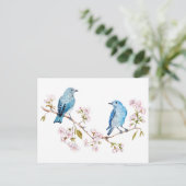 Berg Bluebird op Sakura Branch Briefkaart (Staand voorkant)