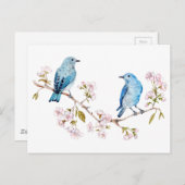 Berg Bluebird op Sakura Branch Briefkaart (Voorkant / Achterkant)