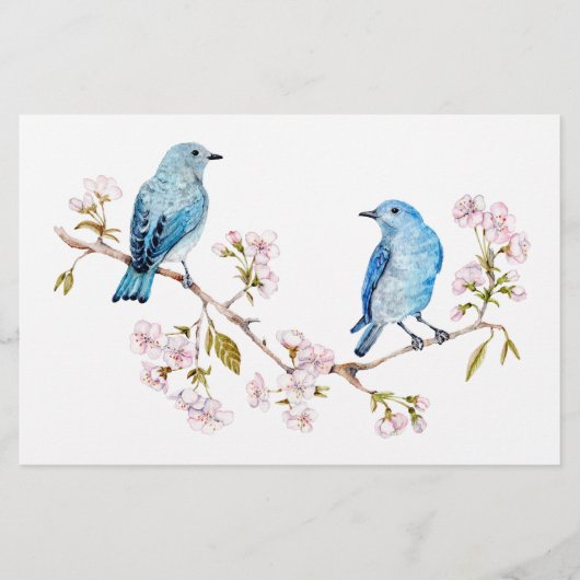 Berg Bluebird op Sakura Branch Briefpapier (Voorkant)